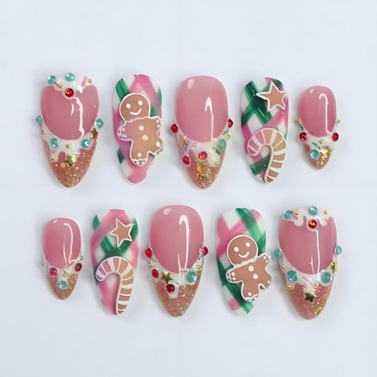 Nxtpz Gingerbread Man nails with rhinestones for festive party wear