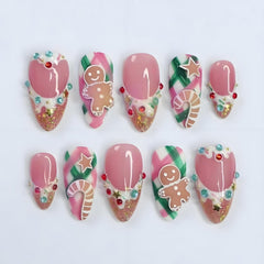 Nxtpz Gingerbread Man nails with rhinestones for festive party wear