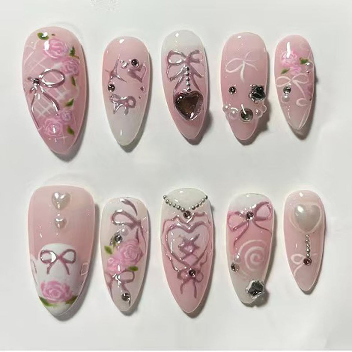 Nxtpz handmade press on nails with pink flower bow for quick glam at home