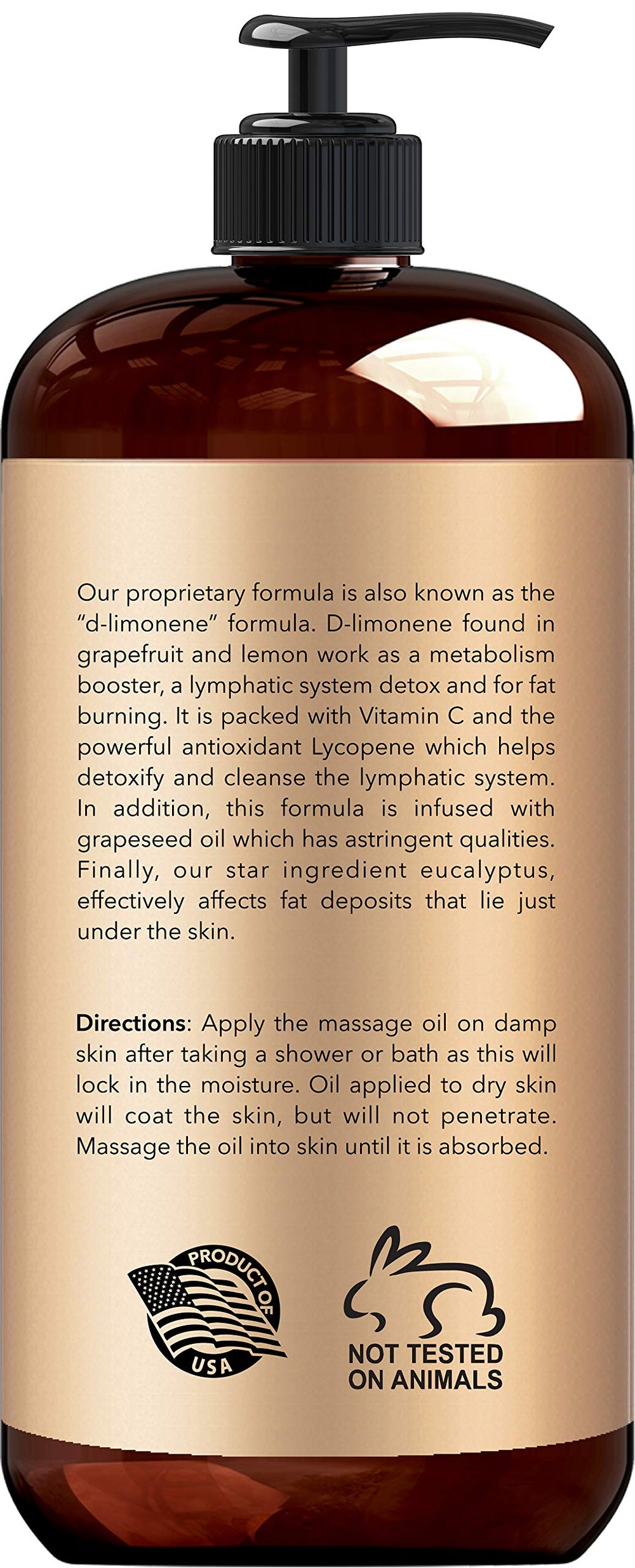 Product label featuring natural oil ingredients