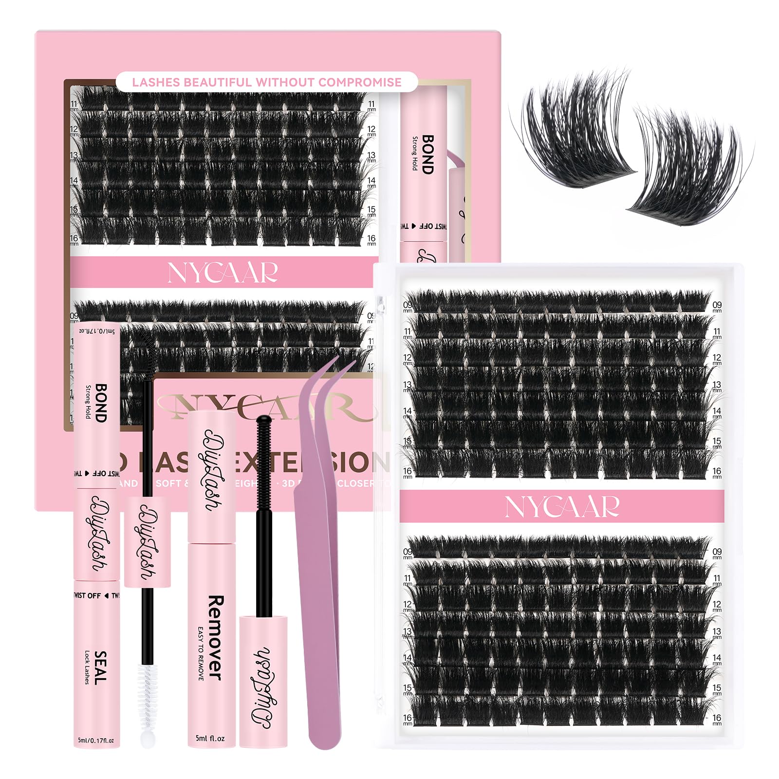 NYCAAR lash clusters kit for dramatic 3D volume extensions at home