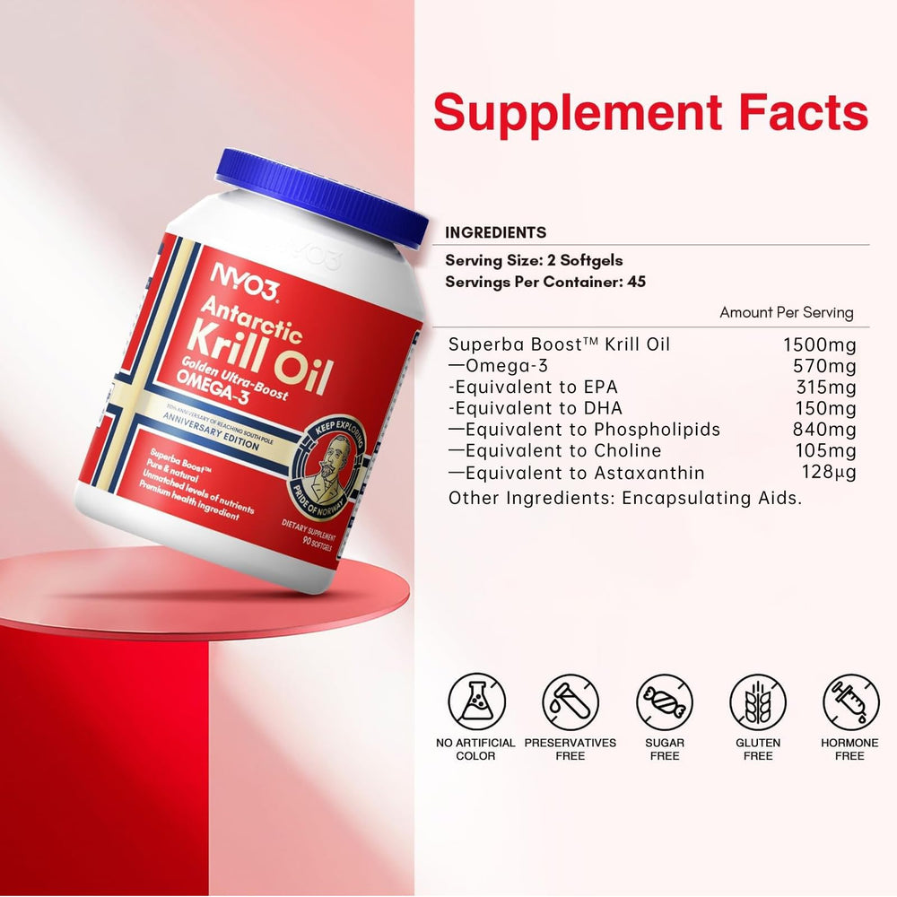 Close-up of NYO3 Krill Oil 1500mg softgels