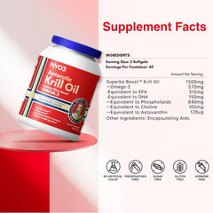 Close-up of NYO3 Krill Oil 1500mg softgels
