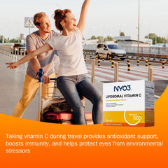 On-the-go NYO3 Liposomal Vitamin C Powder in travel pack