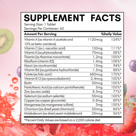 Close-up of NYO3 multivitamin tablets for energy and immune support