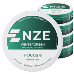 NZE Caffeine Free Nootropic Pouches Wintergreen can front view
