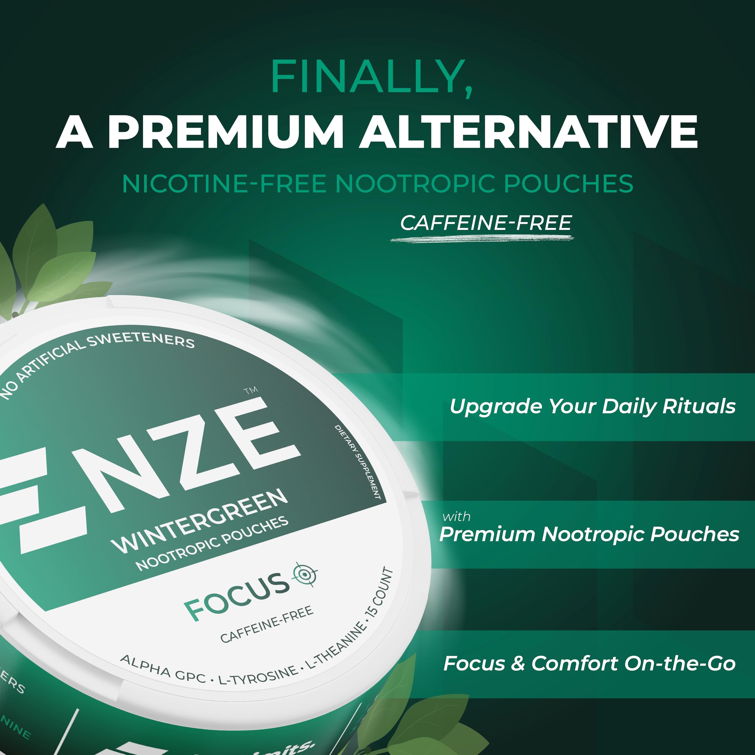 Close-up of NZE Focus Wintergreen pouch