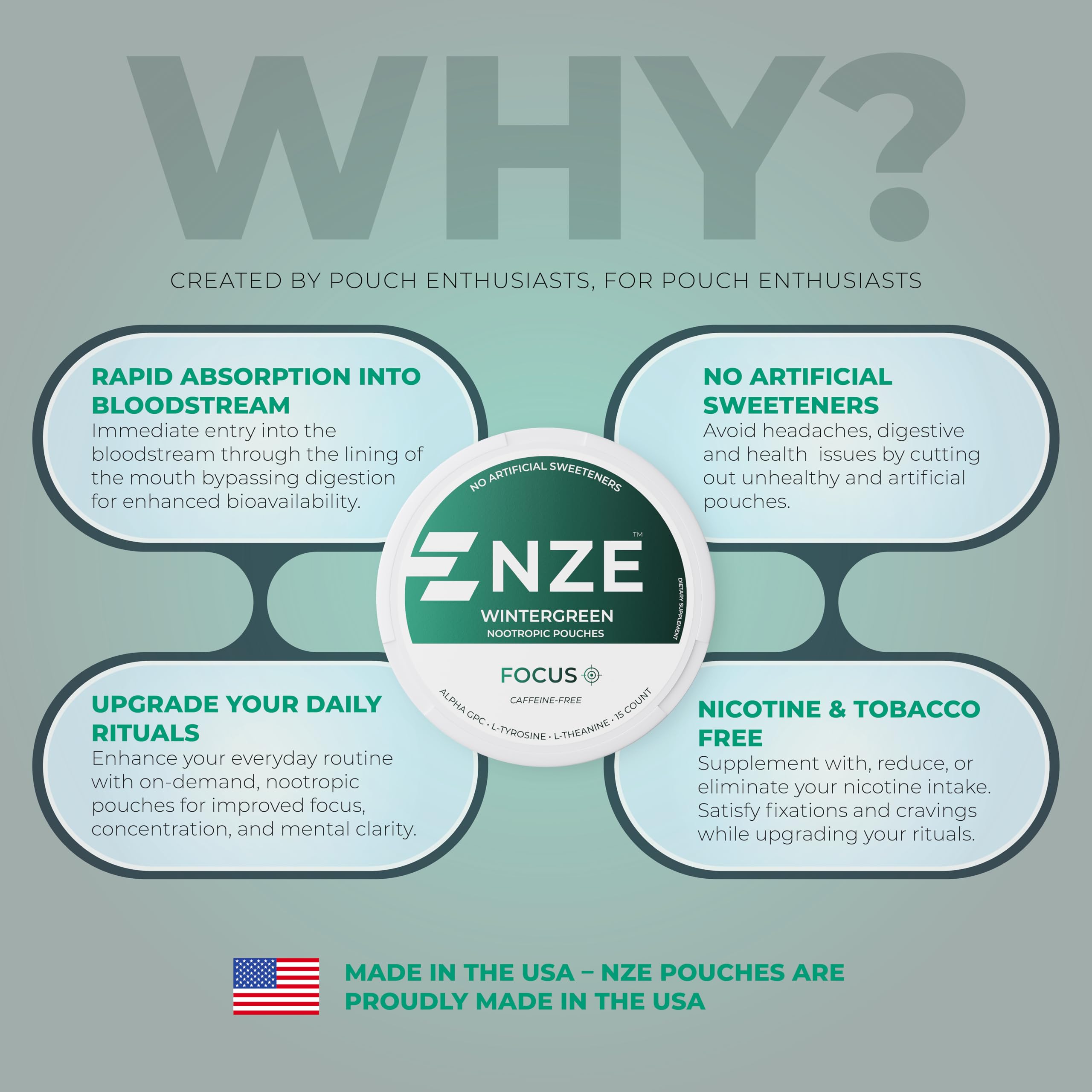 NZE Caffeine Free Nootropic Pouches 5-pack display