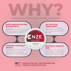 Nutrition facts label for NZE Black Cherry pouches