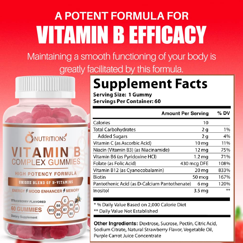 Pack shot showing one bottle of O NUTRITIONS B Complex Gummies