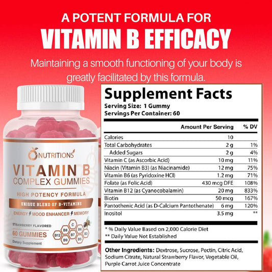 Pack shot showing one bottle of O NUTRITIONS B Complex Gummies
