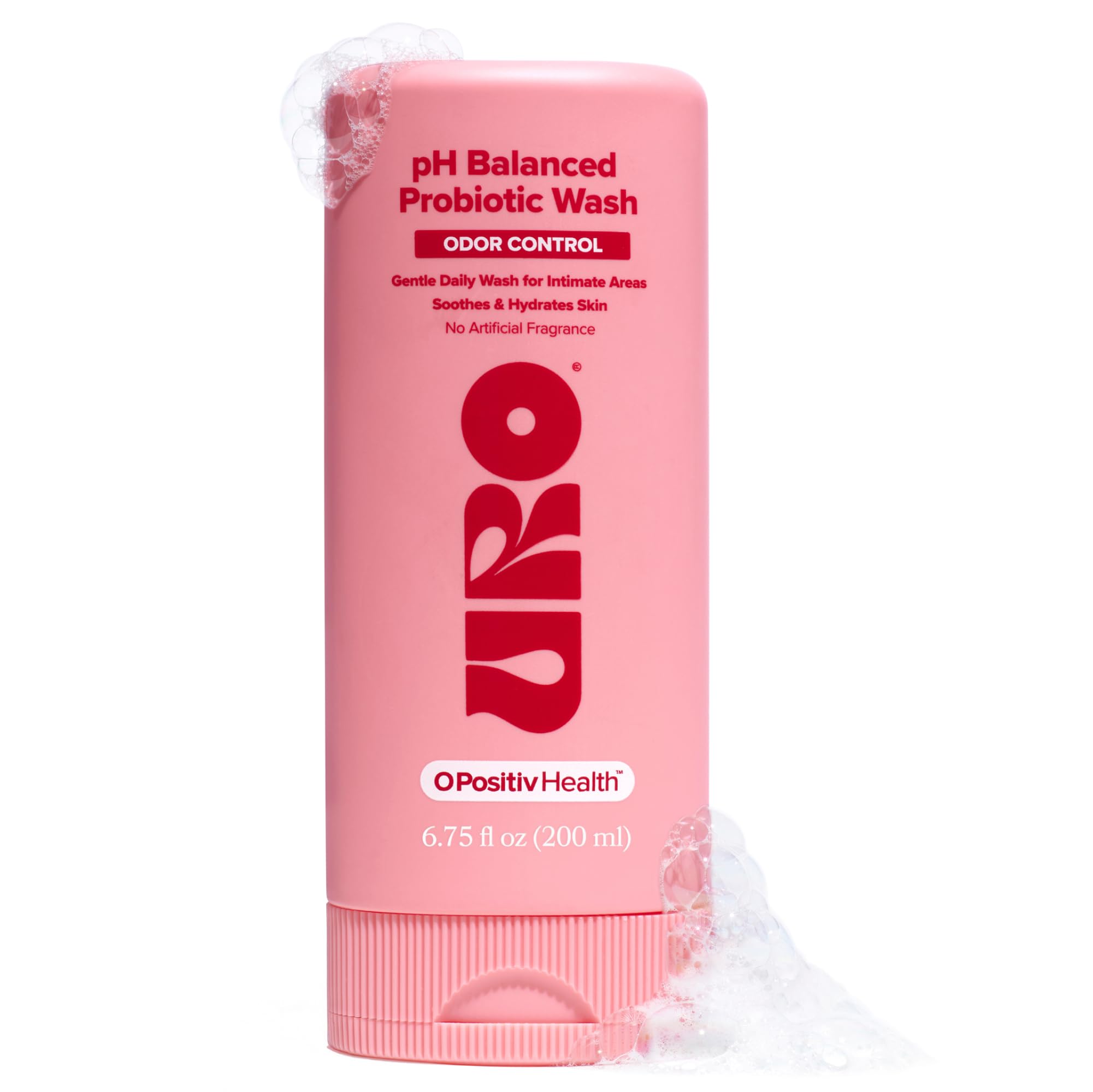 O Positiv URO bottle front showcases dermatologist-tested, gentle intimate cleanser.