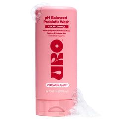 O Positiv URO bottle front showcases dermatologist-tested, gentle intimate cleanser.