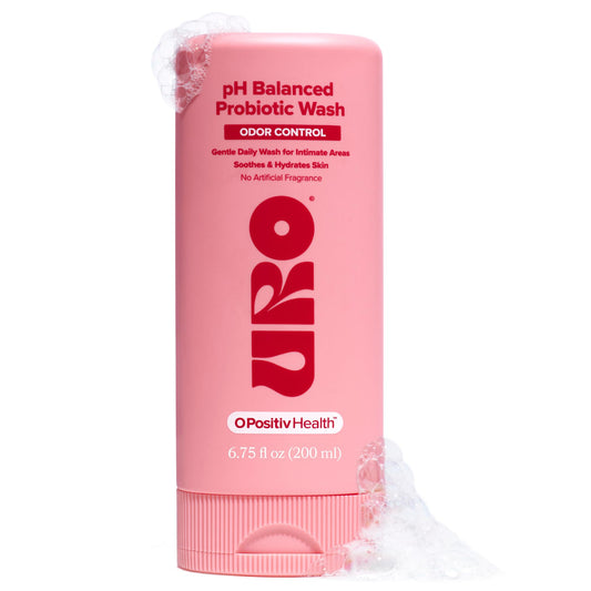 O Positiv URO bottle front showcases dermatologist-tested, gentle intimate cleanser.
