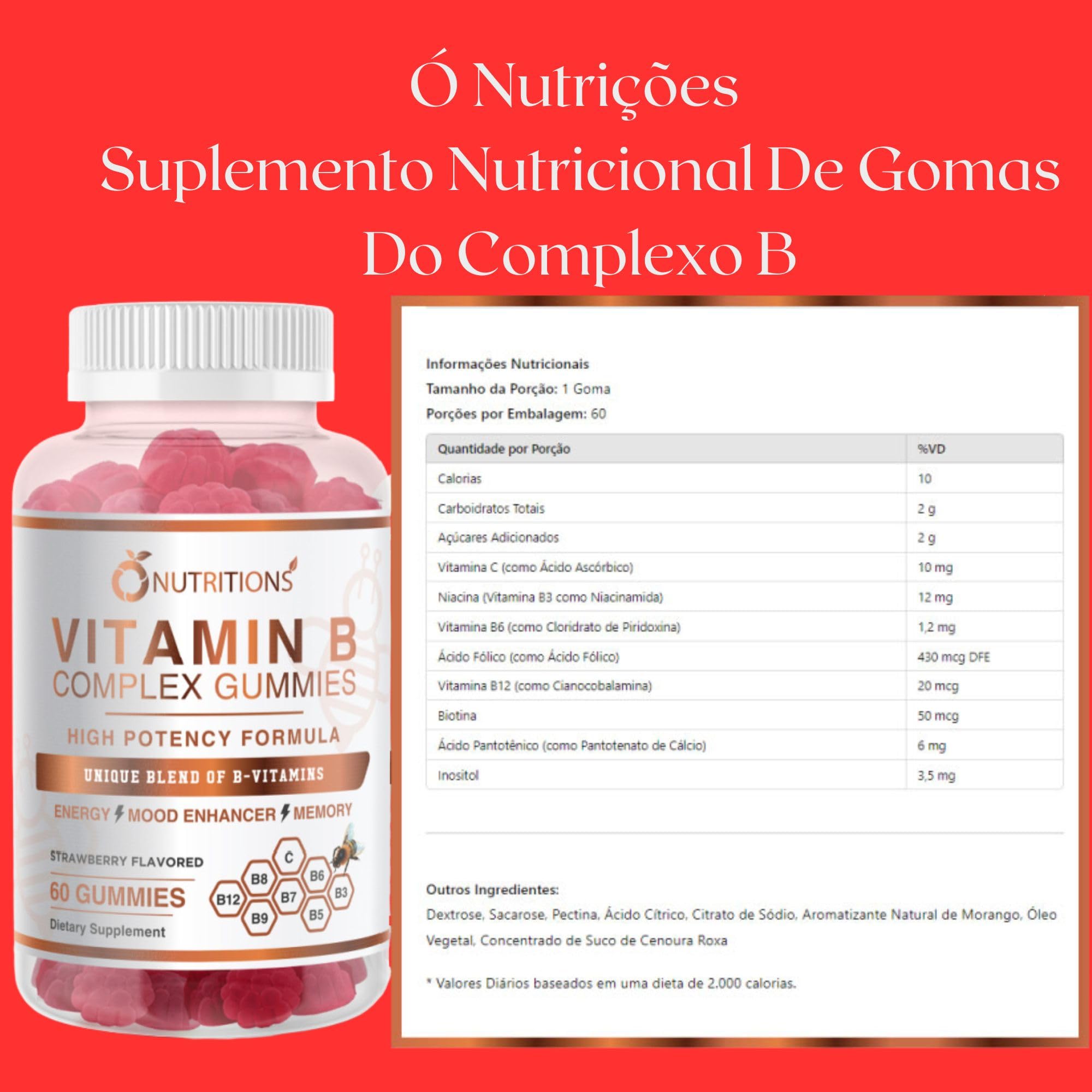 Gummy vitamins showing B6, B7 biotin, B12 ingredients