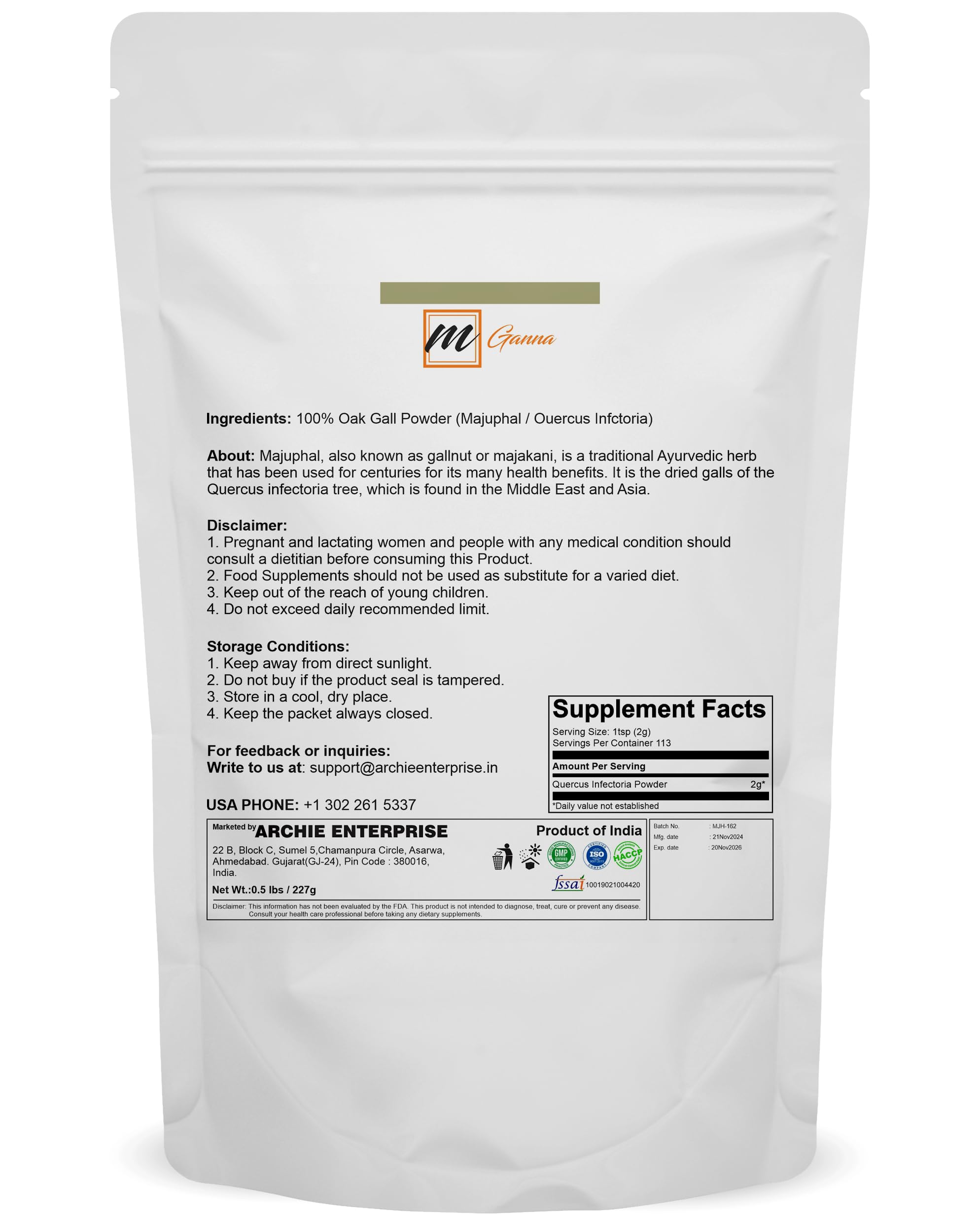 Packaging of Oak Gall Powder