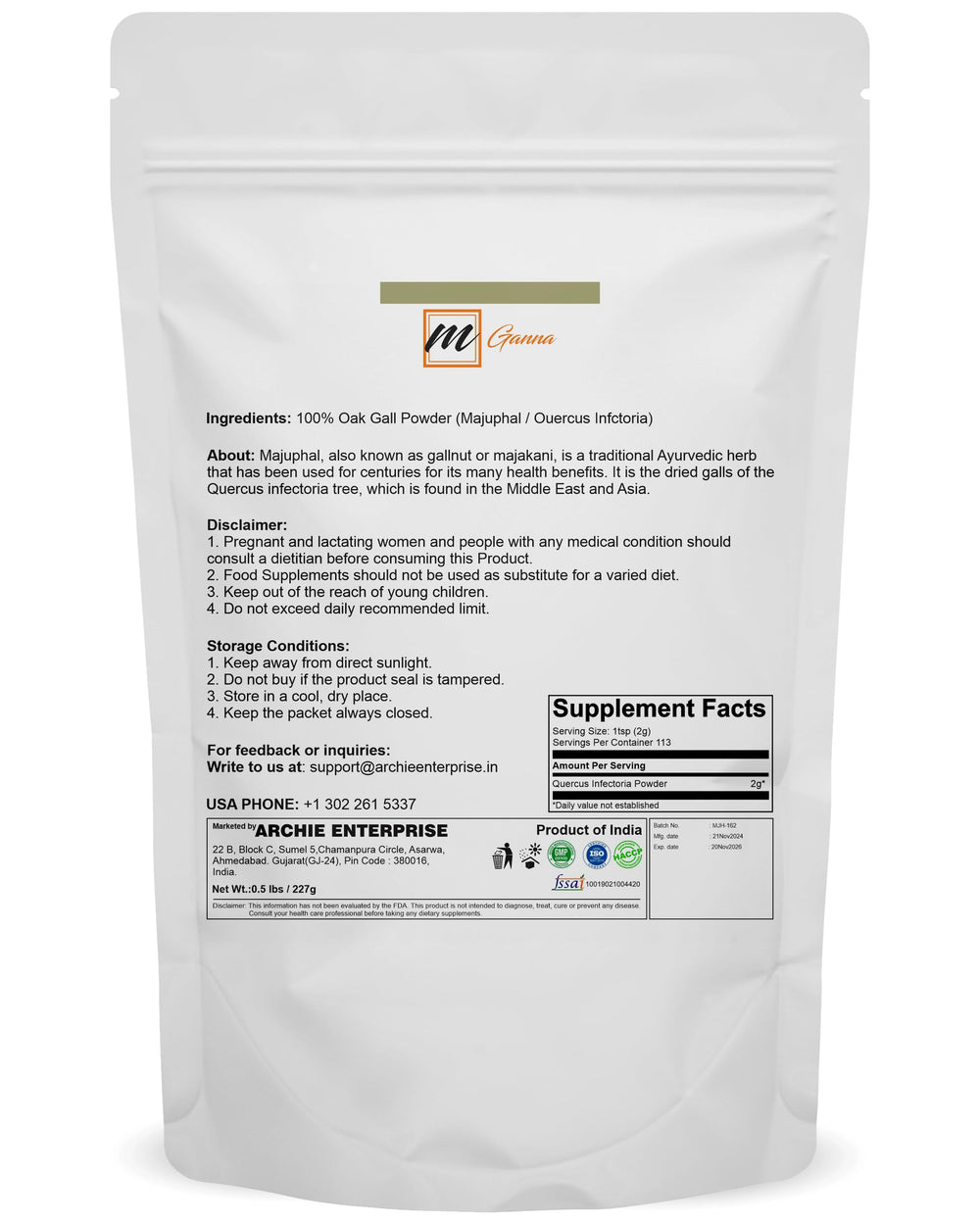 Packaging of Oak Gall Powder