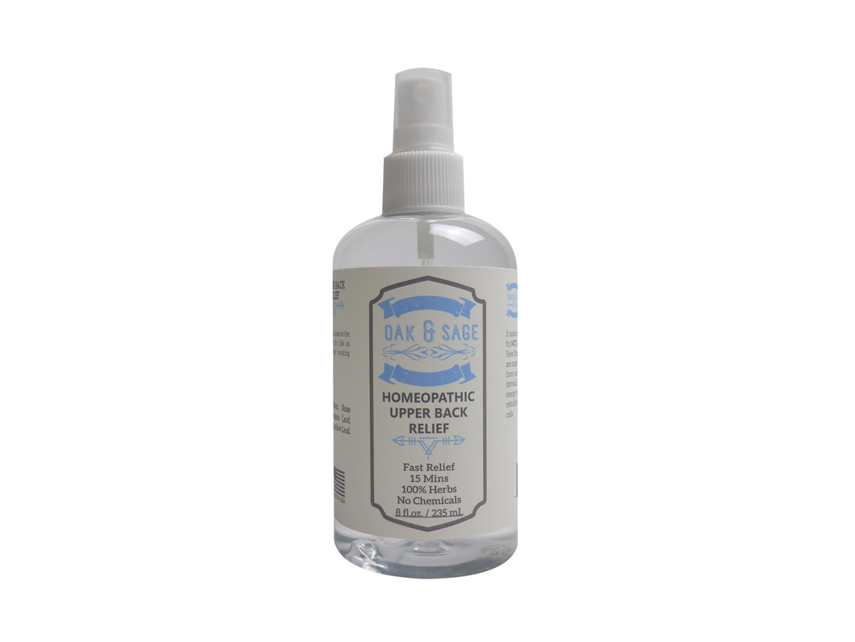 Front view of OAK & SAGE Upper Back Relief bottle - unscented, 8oz