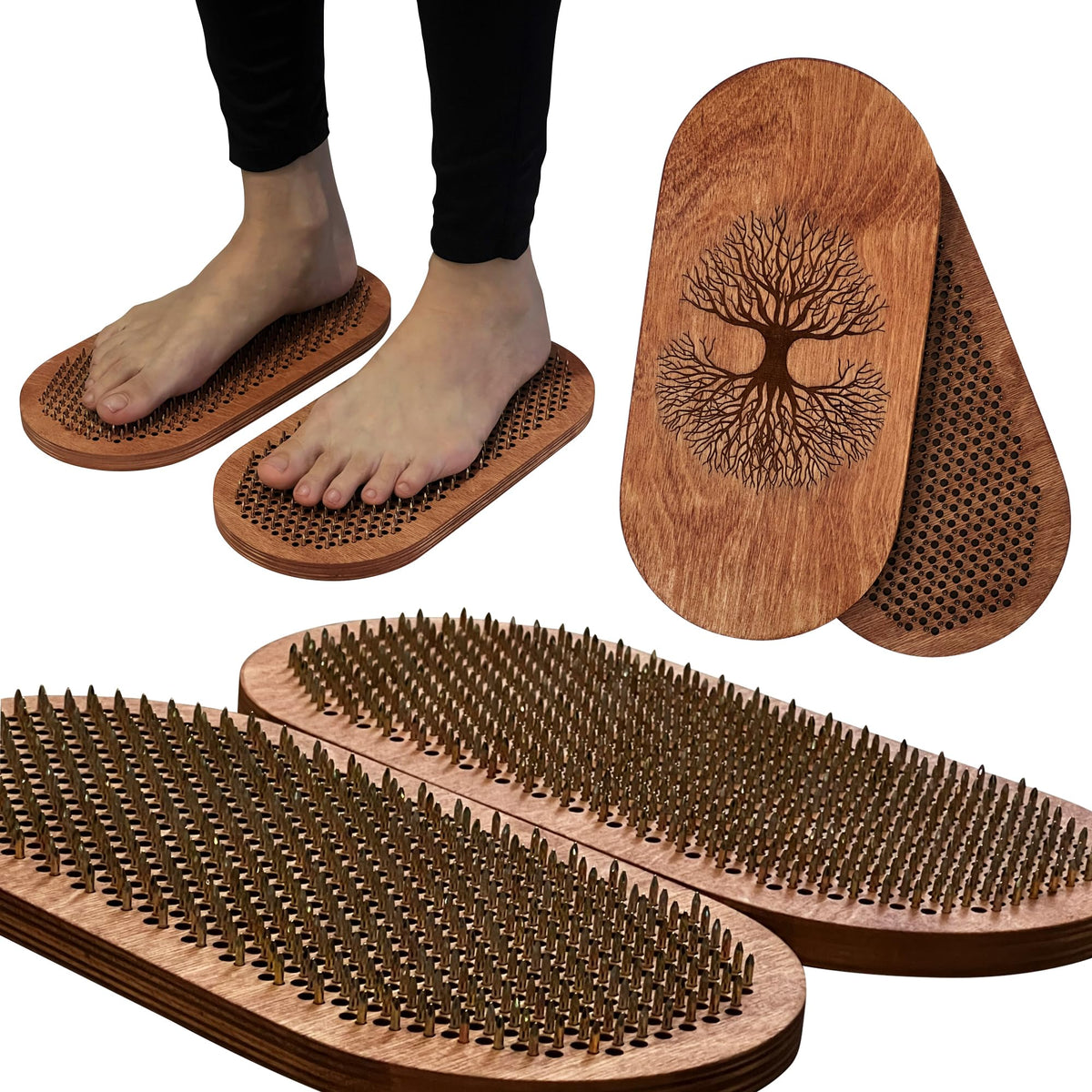 Oak-oval Sadhu board with nails for acupressure and meditation in full view