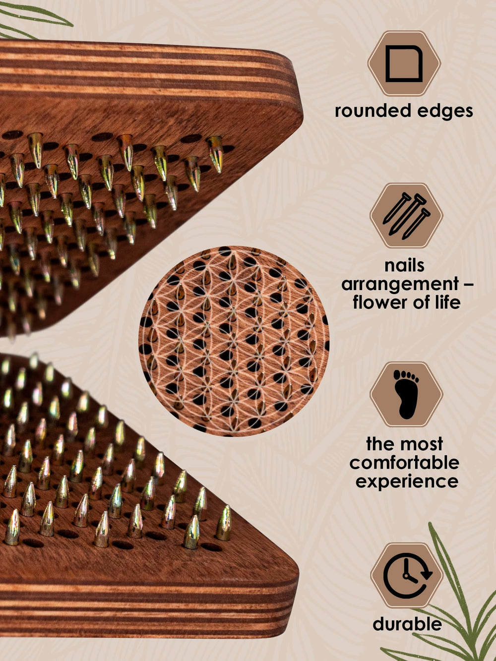 Acupressure and acupuncture massage concept with wooden board
