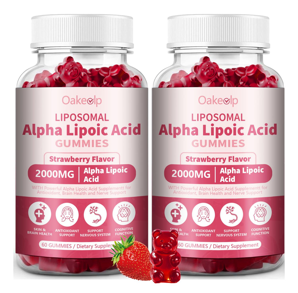Front view of Oakevlp Liposomal Alpha Lipoic Acid Gummies 2000mg 2-pack bottle