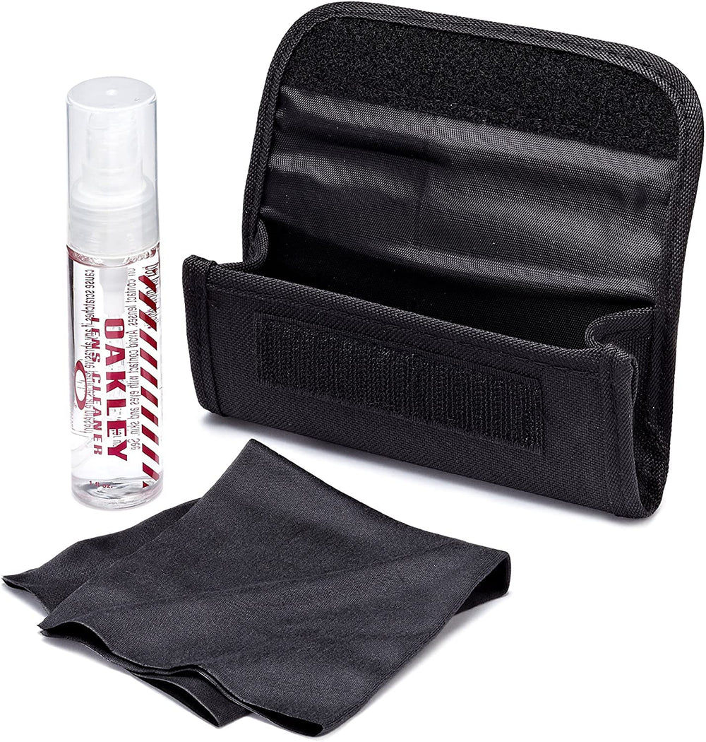 Oakley Lens Cleaning Kit with pump atomizer and streak-free cloth in black