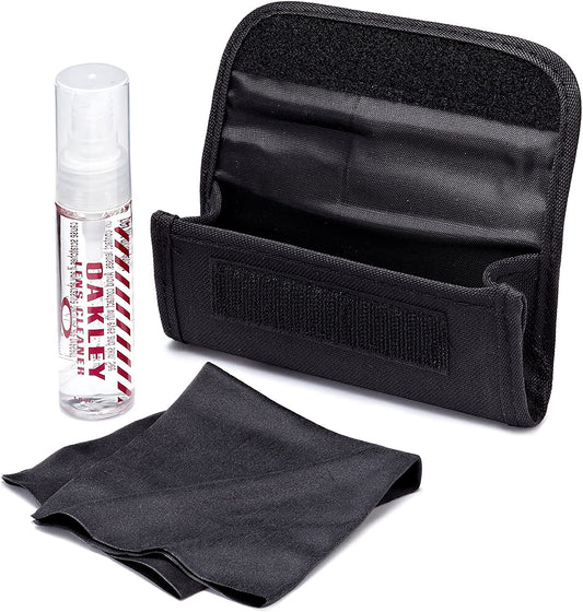 Oakley Lens Cleaning Kit with pump atomizer and streak-free cloth in black