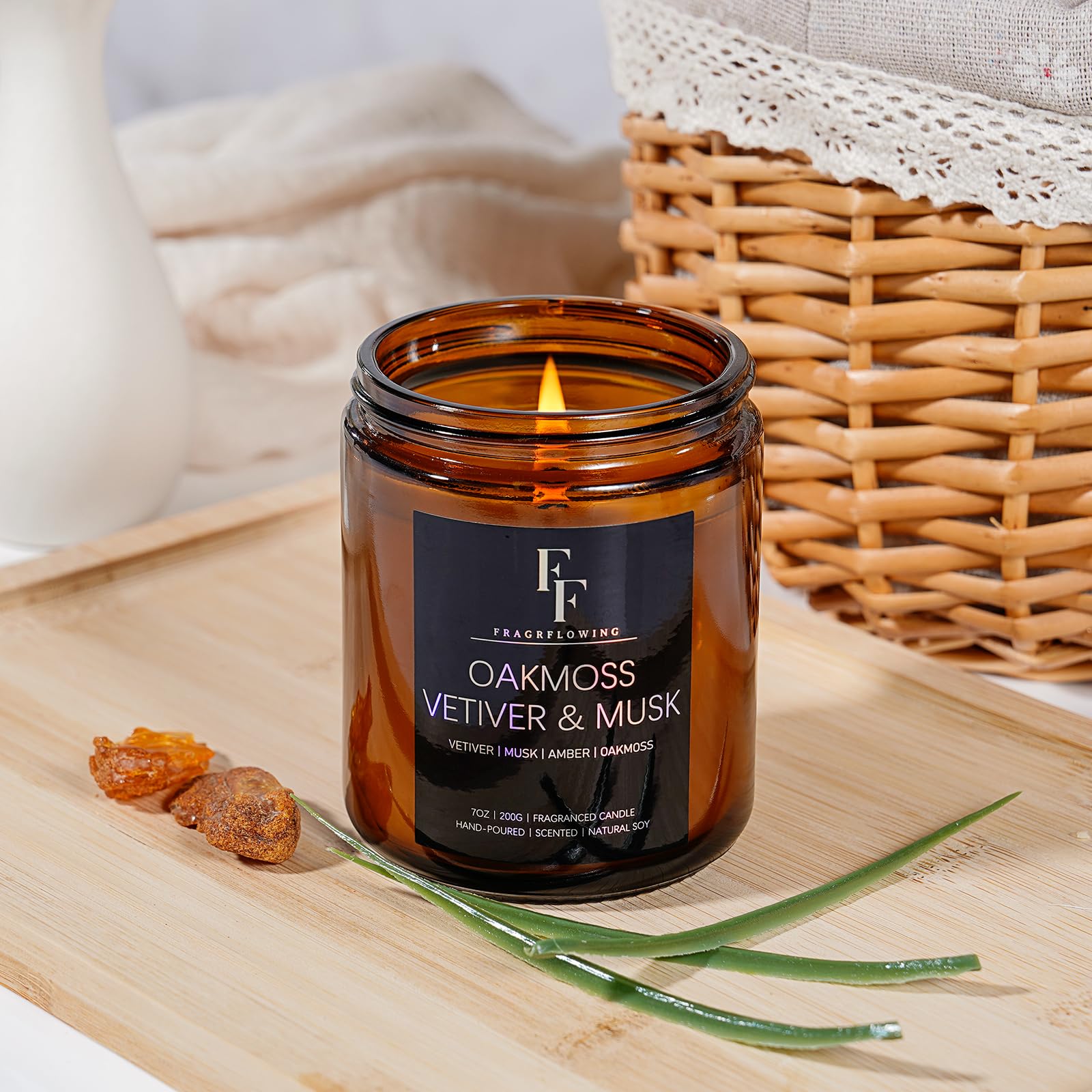 Aromatherapy candle in amber jar for home relaxation