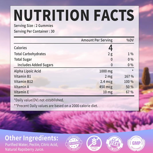 OALSE Raspberry-flavored Alpha Lipoic Acid Gummies bottle label