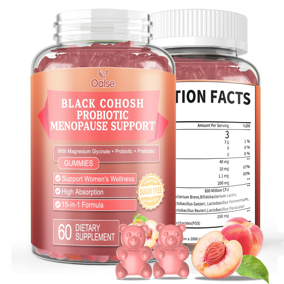 OALSE menopause gummies peach flavor – 60 count hero image