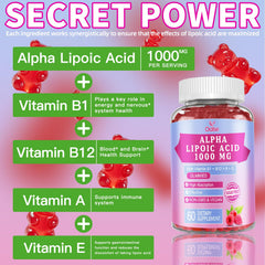 Close-up of Raspberry-flavored ALA gummies