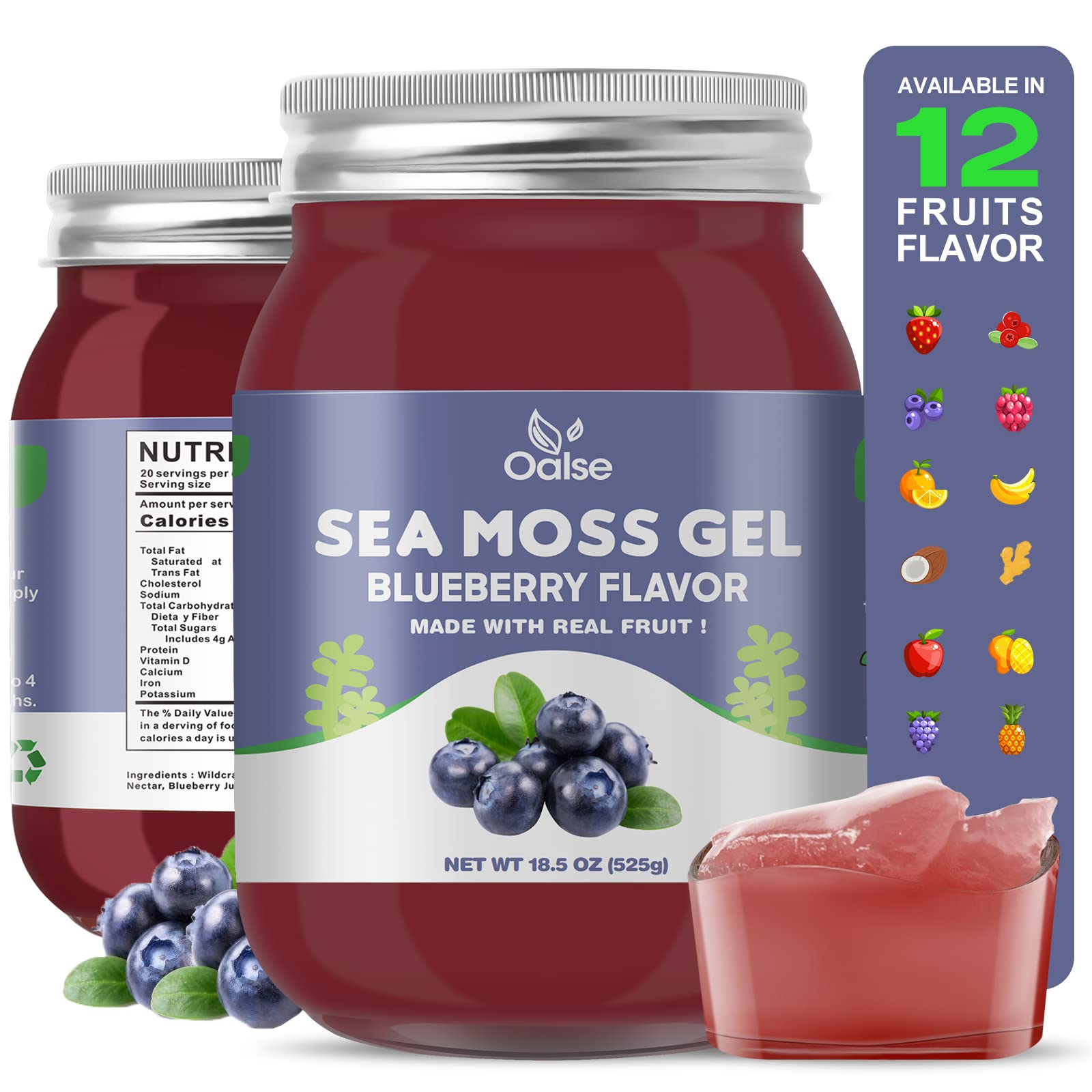 OALSE Sea Moss Gel Blueberry flavor bottle, 18.5oz