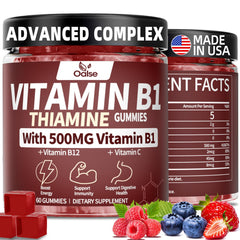 Front view of OALSE Thiamine Gummies 500g bottle