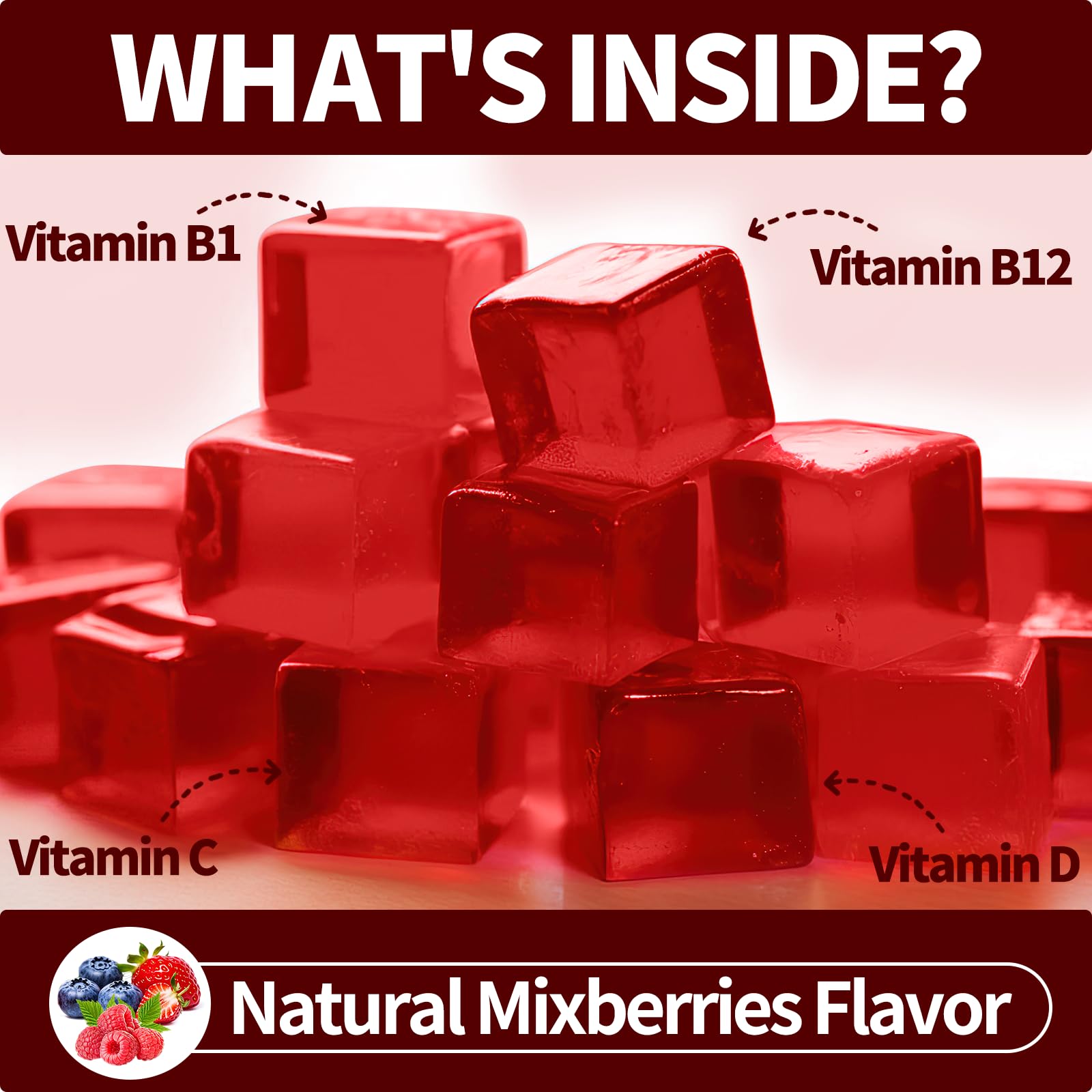 Dosage illustration showing two gummies per day