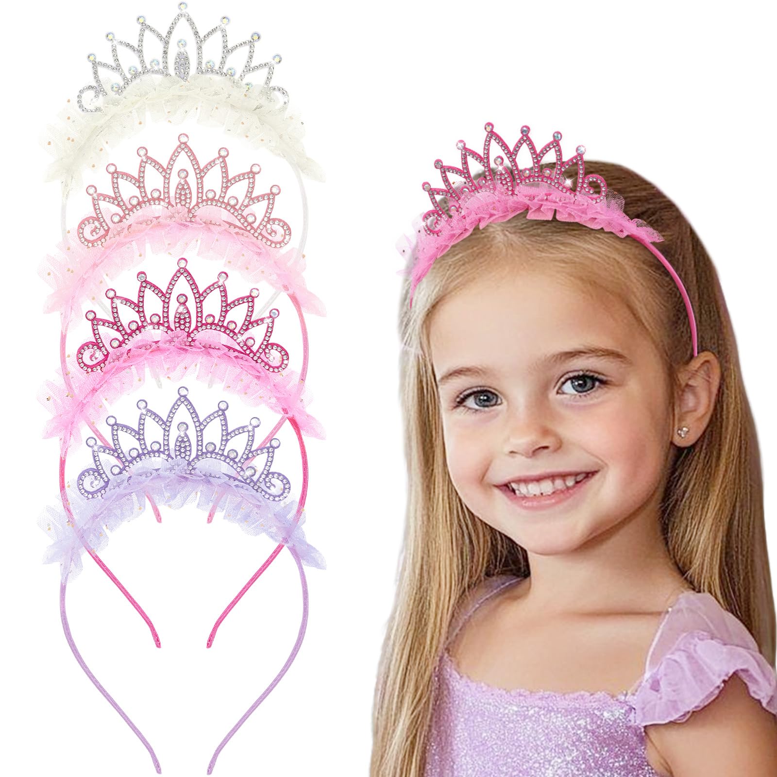 OAOLEER princess crown headband with rhinestones and tulle for a sparkling birthday look.