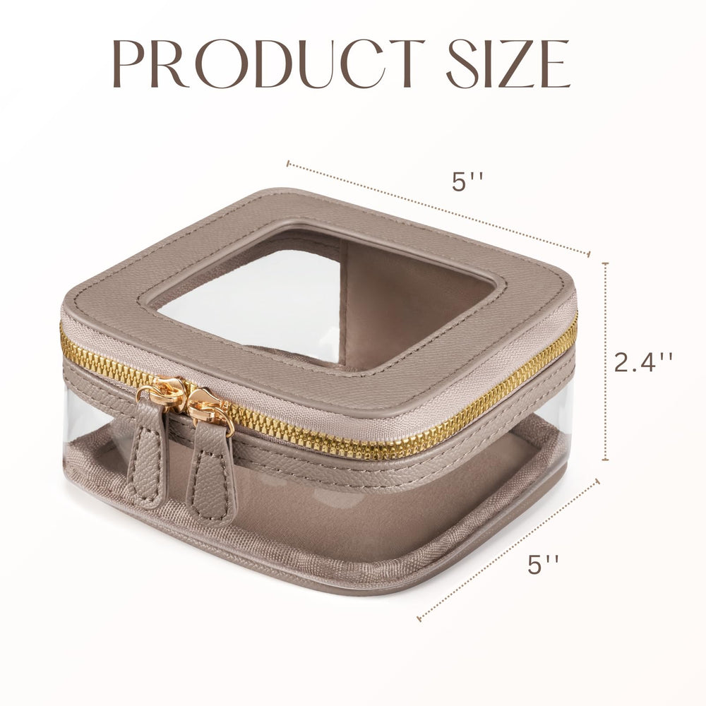 Oaque mini clear makeup bag zipper close-up highlighting secure closure.