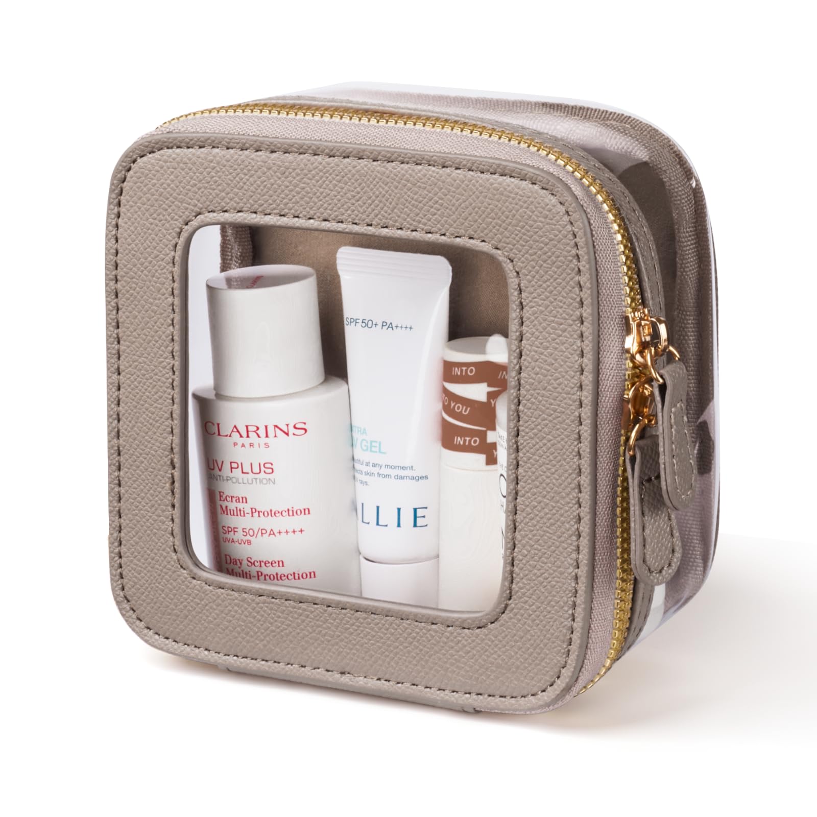 Oaque travel-friendly clear bag displayed in a tote for on-the-go use.