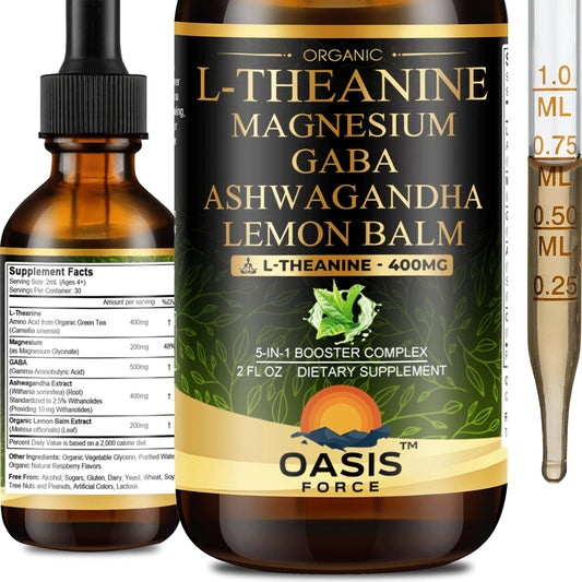 Bottle of Oasis Force L Theanine 400mg Liquid Drops