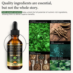 Label showing GABA, magnesium glycinate, ashwagandha in formula