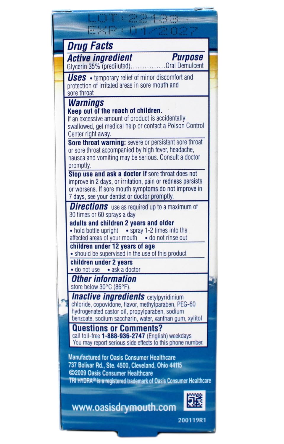 Person applying Oasis Moisturizing Mouth Spray for relief