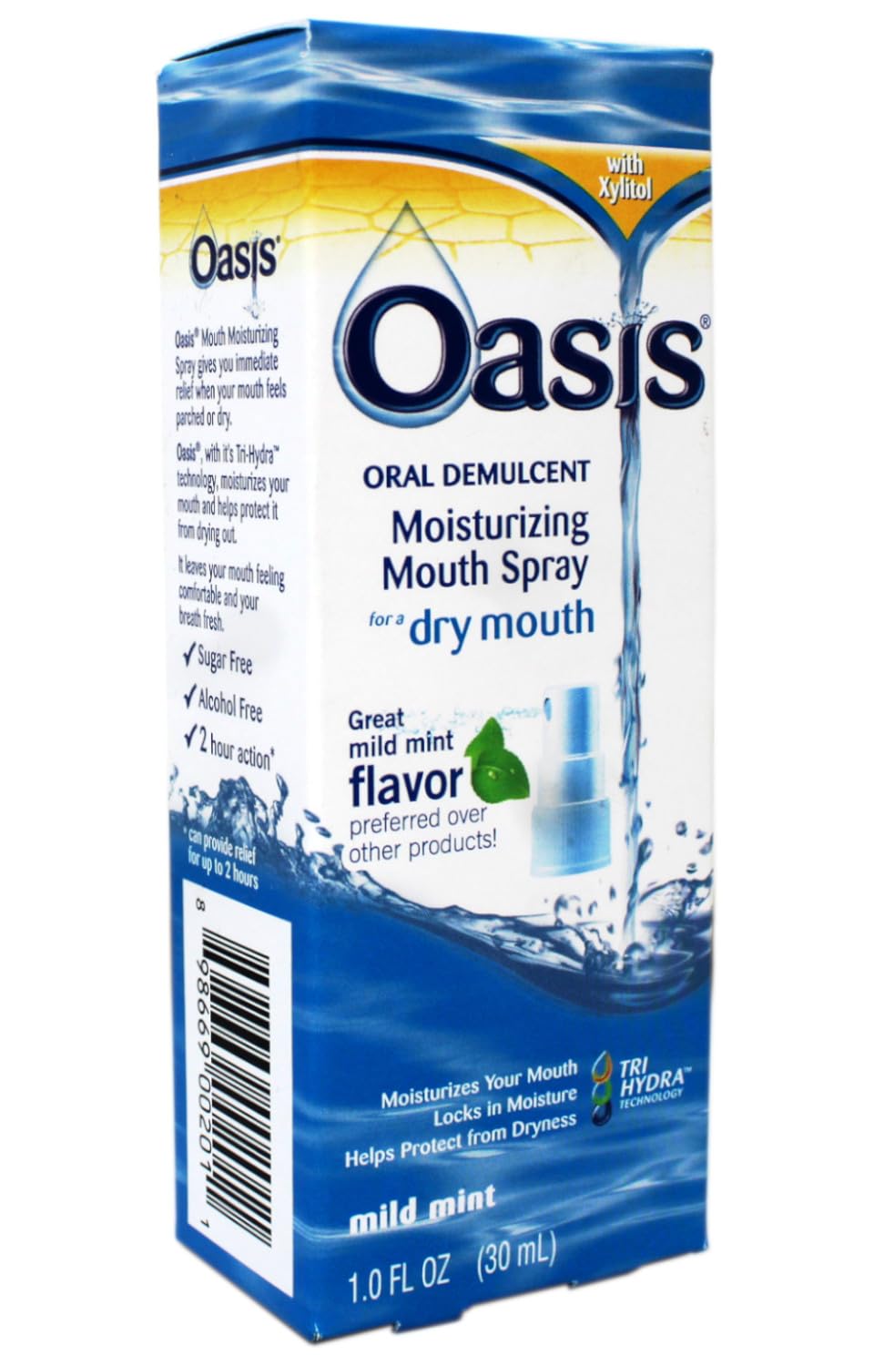 Oasis Moisturizing Mouth Spray 2-pack packaging back with product info