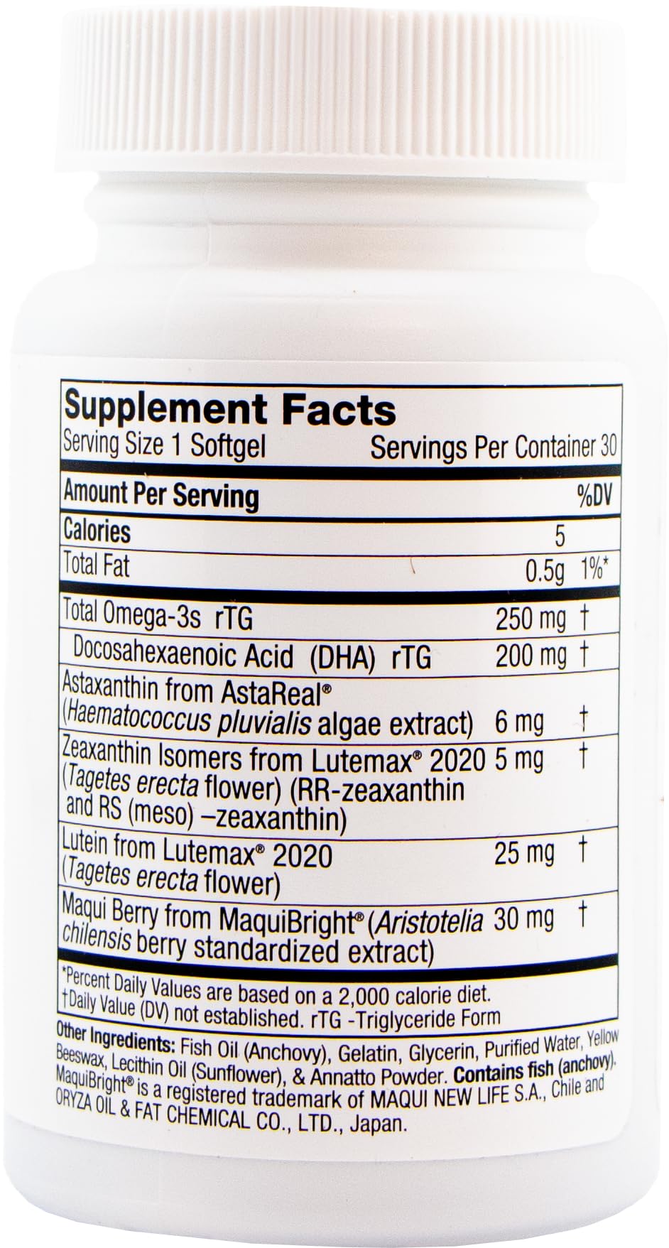 Daily eye health softgels designed for easy swallowing