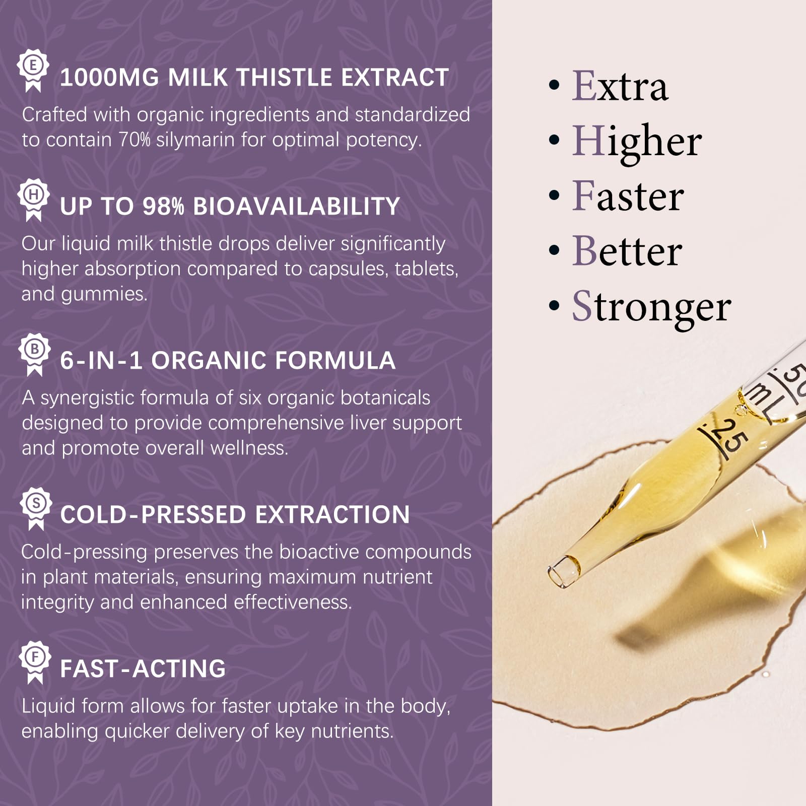 Product label highlighting vegan, alcohol-free, non-GMO claims