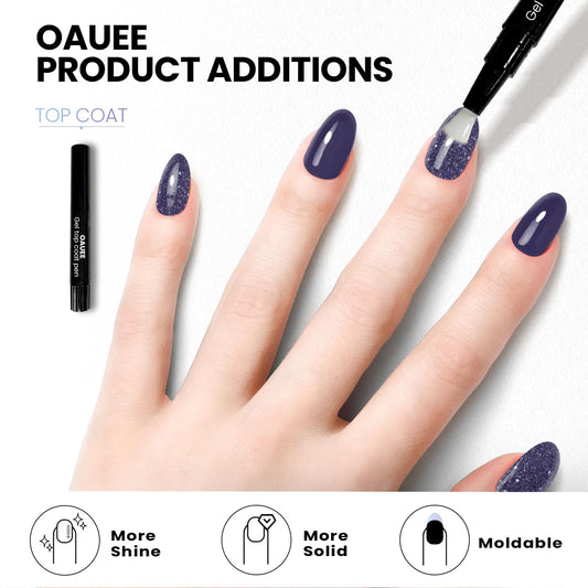 Oauee built-in gel top coat image highlights salon-style finish at home.