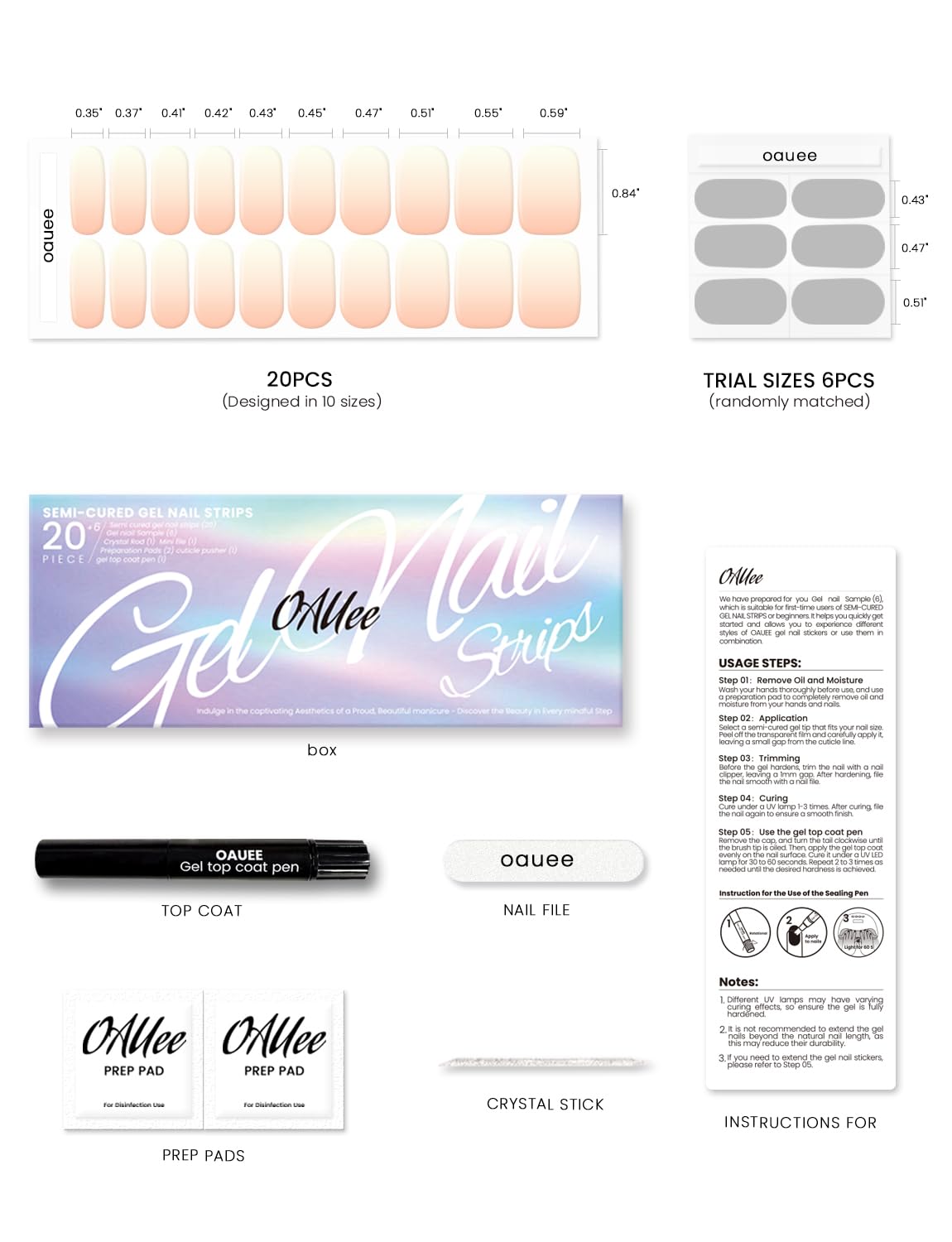 Included tools with OAUEE kit help prep nails and apply strips easily.