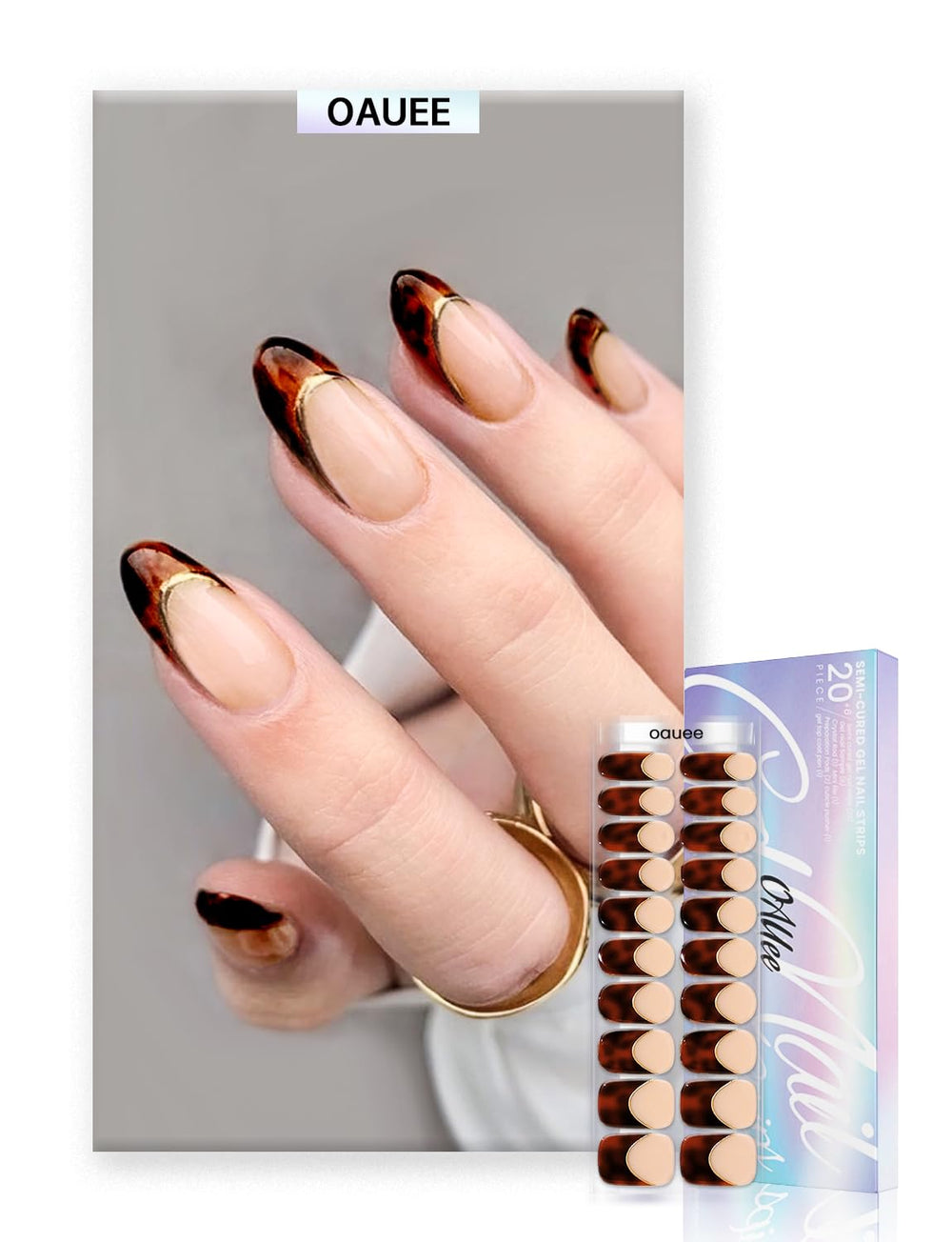 OAUEE Leopard Goldtrim French nail strips for chic salon-style nails at home.
