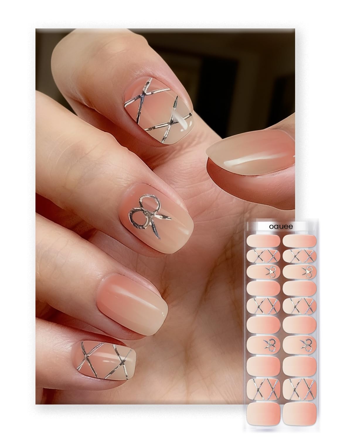 Oauee semi-cured gel nail strips ballet gradient pack for salon-grade at home