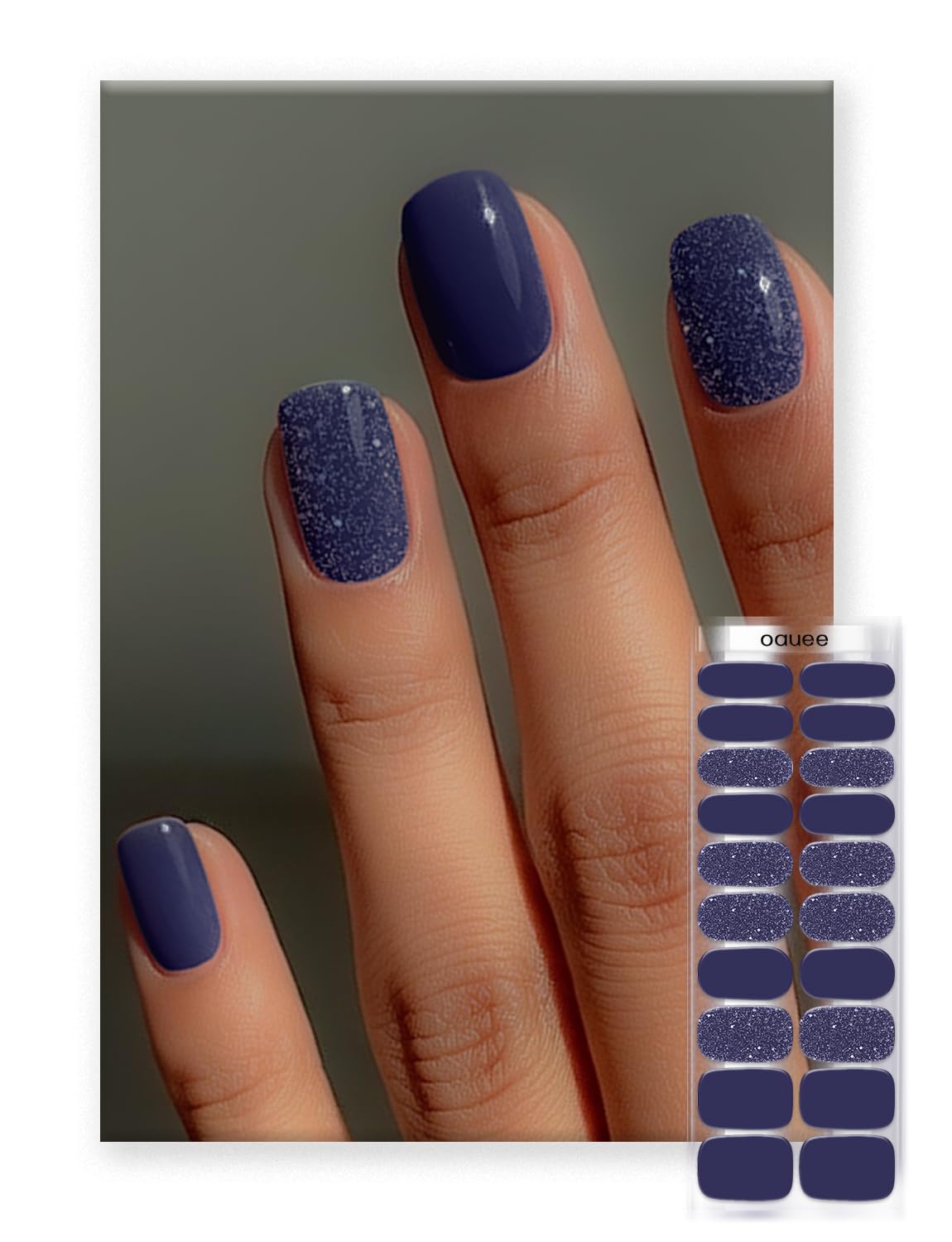 Oauee semi-cured gel nail strips boxed set with 20 sizes for easy at-home manicures.