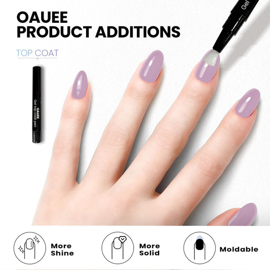 Oauee semi-cured gel nail strips lilac top coat detail for a durable salon-ready finish.