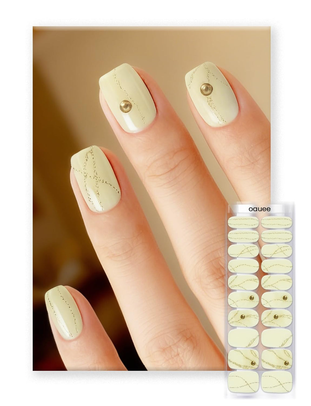 Oauee semi-cured nail strips in a complete set for easy at-home manicure.